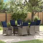 Conjunto de Jantar para Jardim HKH de 7 Peças com Almofadas de Rattan Poliéster Cinza, Mesa de Jardim HKH Preta 200x80x73 Cm com Vidro Temperado - Bege