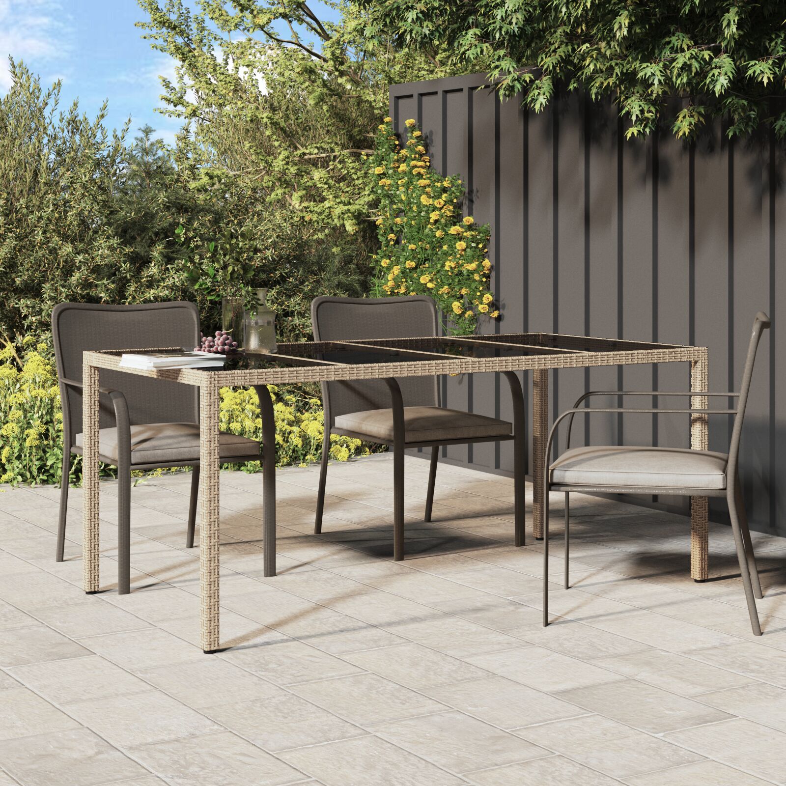 HKH Mesa de Jantar de Jardim Bege Rattan Sintético - Preto