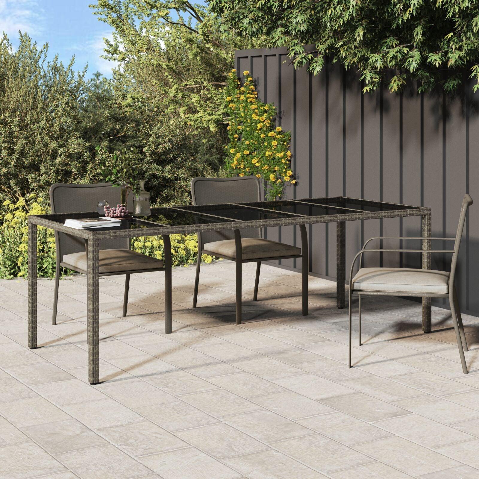 HKH Mesa de Jantar de Jardim Cinza Vime Pe - Cinzento
