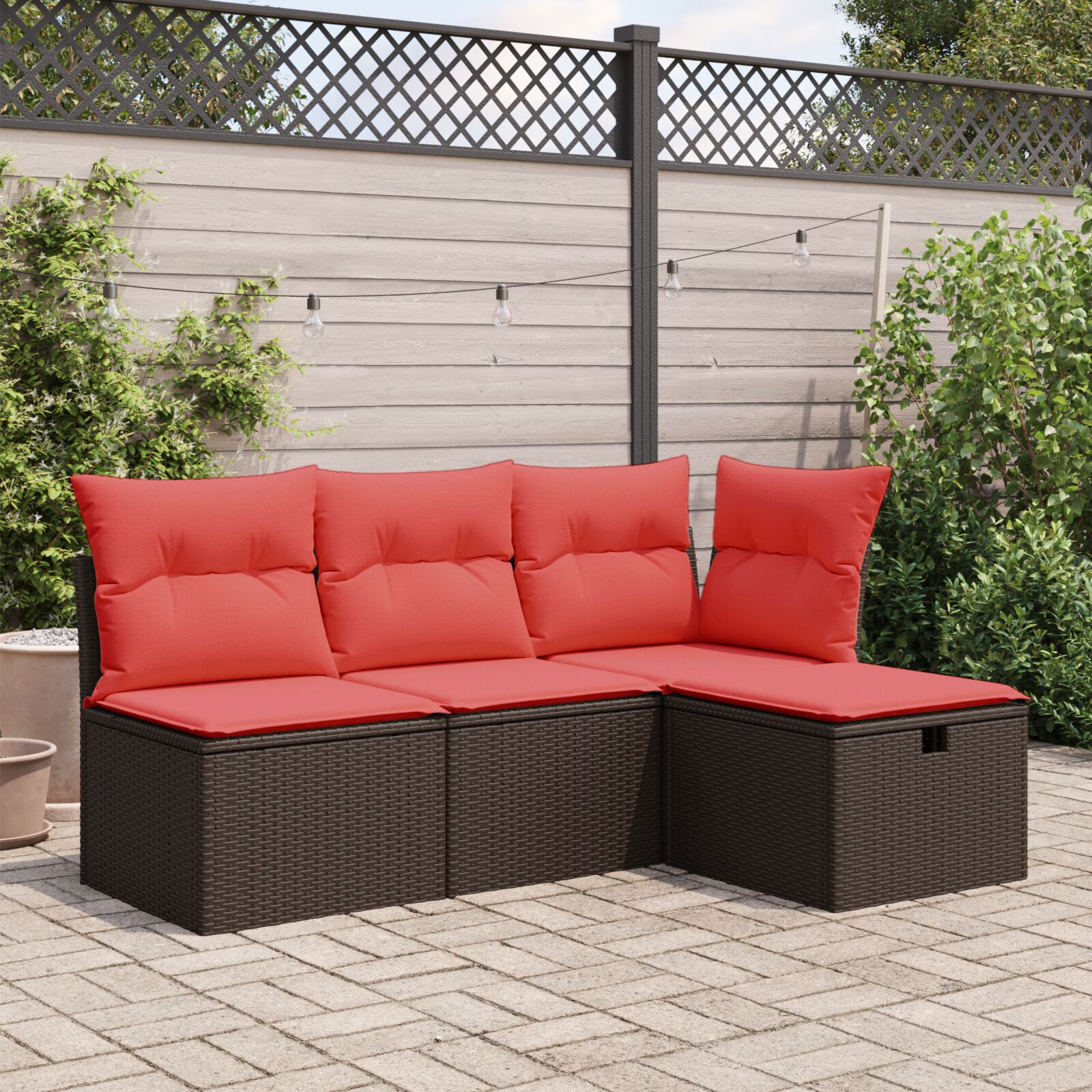 HKH Banco de Jardim com Almofadão 55x55x37 Cm Vime Pe Castanho - Marrom