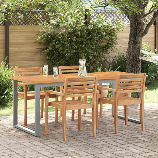 Mesa de Jantar Externa HKH Cinza Aço e Madeira Sólida de Acácia - Cinzento