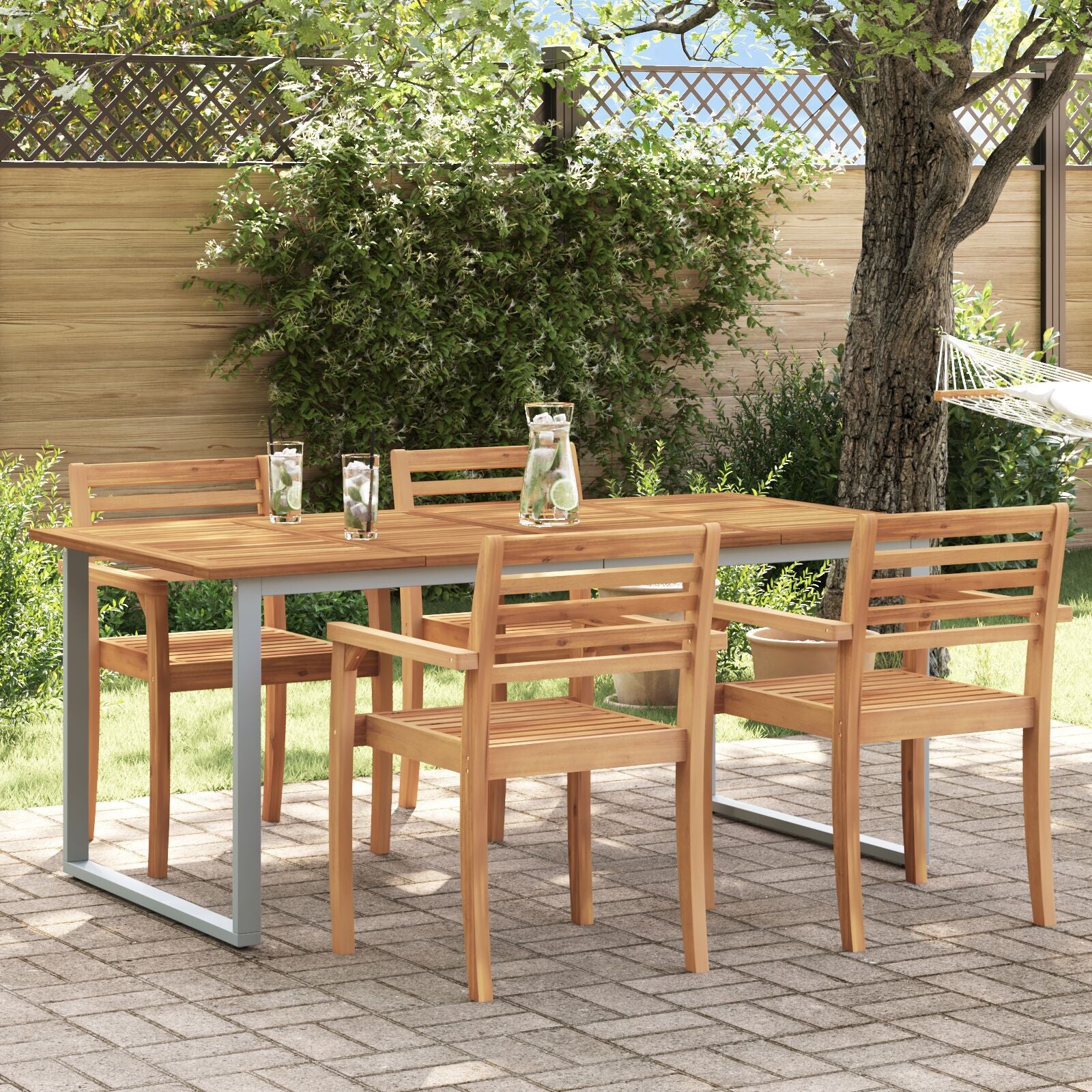 Mesa de Jantar Externa HKH Cinza Aço e Madeira Sólida de Acácia - Cinzento