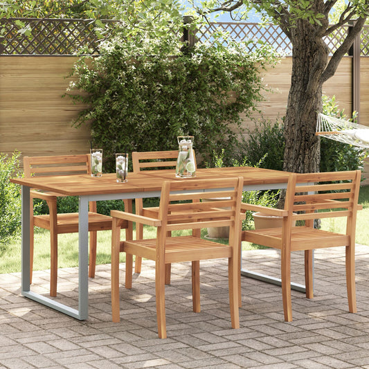 Mesa de Jantar Externa HKH Cinza Aço e Madeira Sólida de Acácia - Cinzento