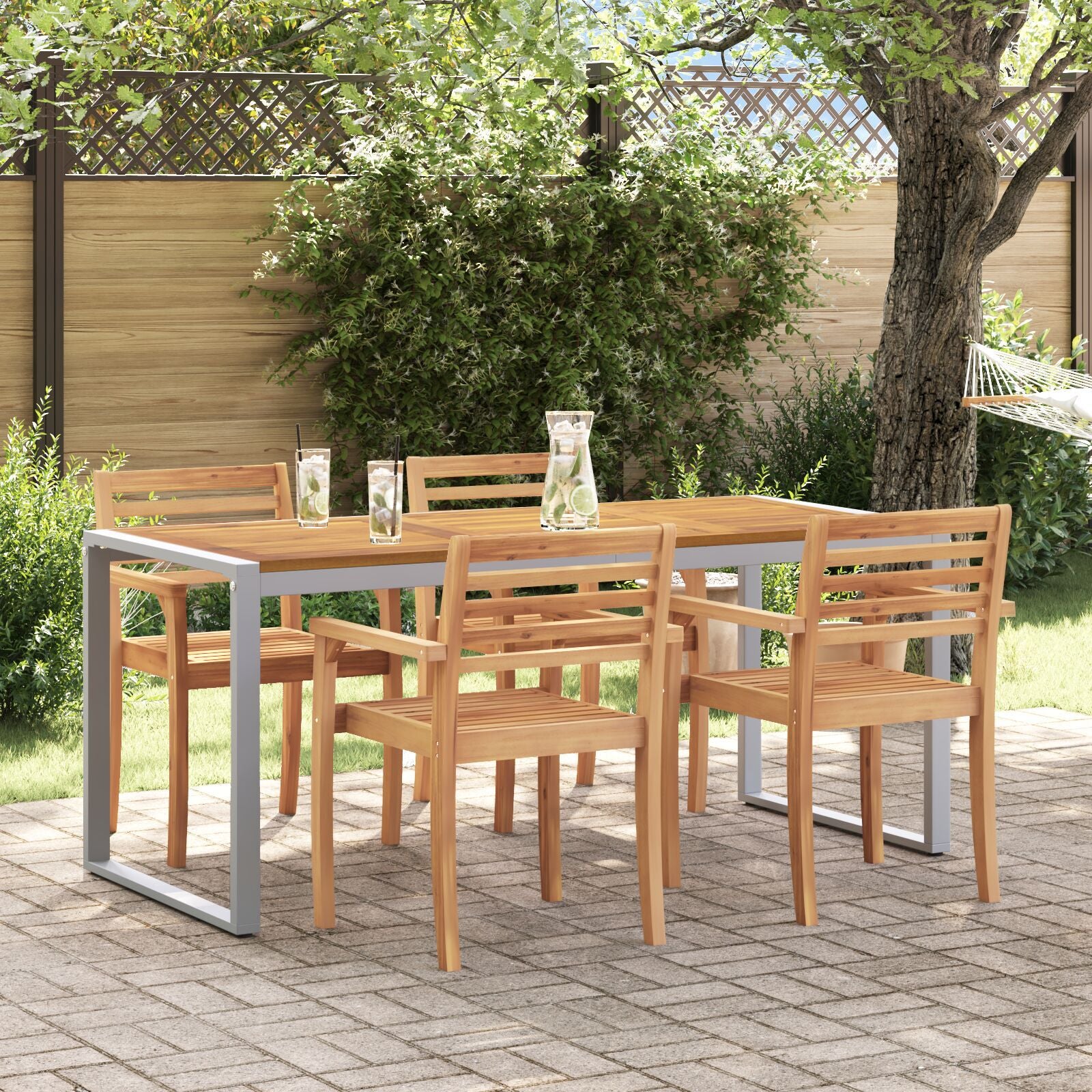 Mesa de Jantar Externa HKH Cinza Aço e Madeira Sólida Acácia - Cinzento