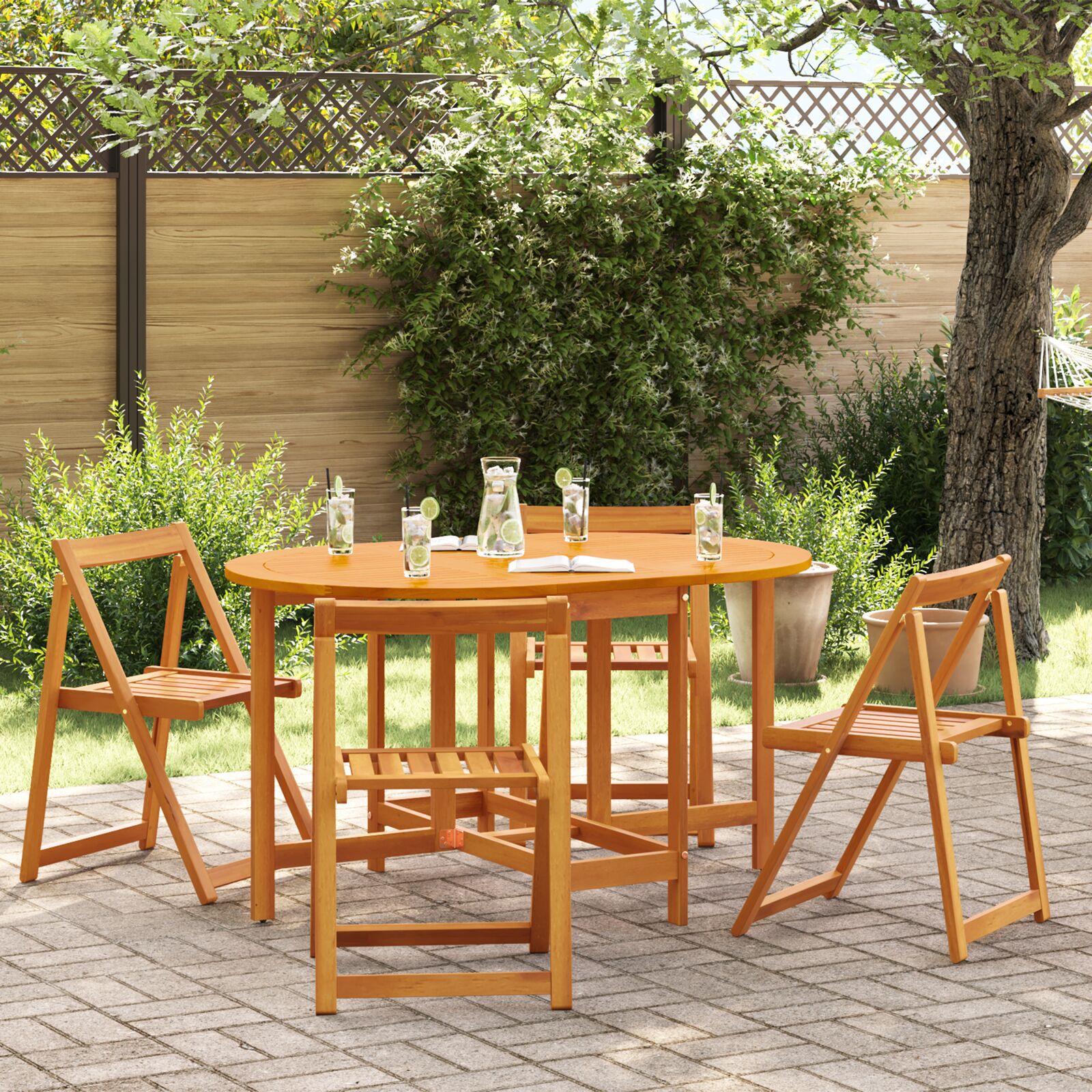 Mesa de Jardim Dobrável Butterfly 110x60x72 Cm em Madeira Sólida de Acácia Oval - Castanho