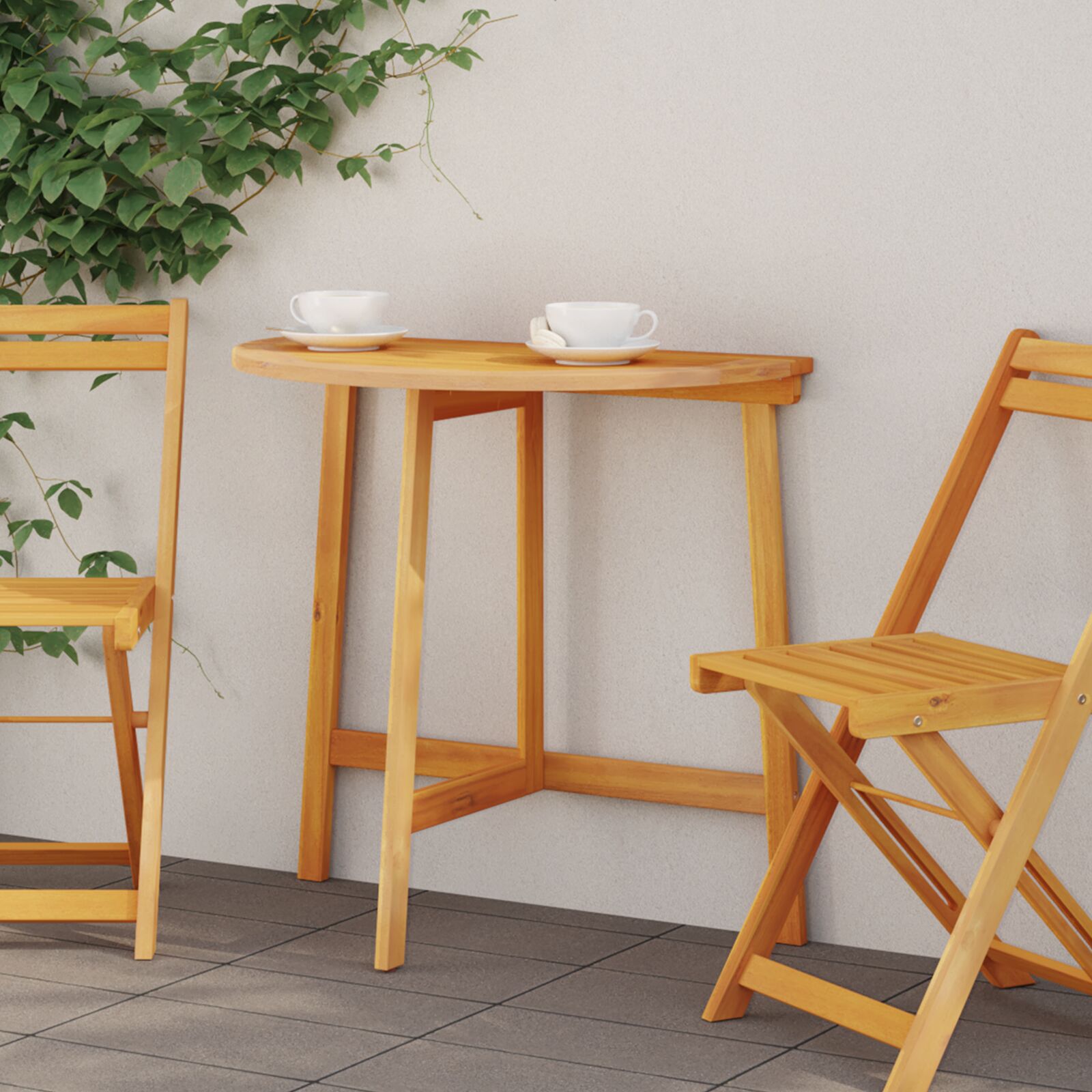 Mesa de Jardín Plegable Semirrectangular HKH 78x46x75 Cm de Madera Maciza de Acacia - Marrón