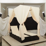 HKH Chaise Longue Dupla Com Teto E Cortinas Ratan - Preto