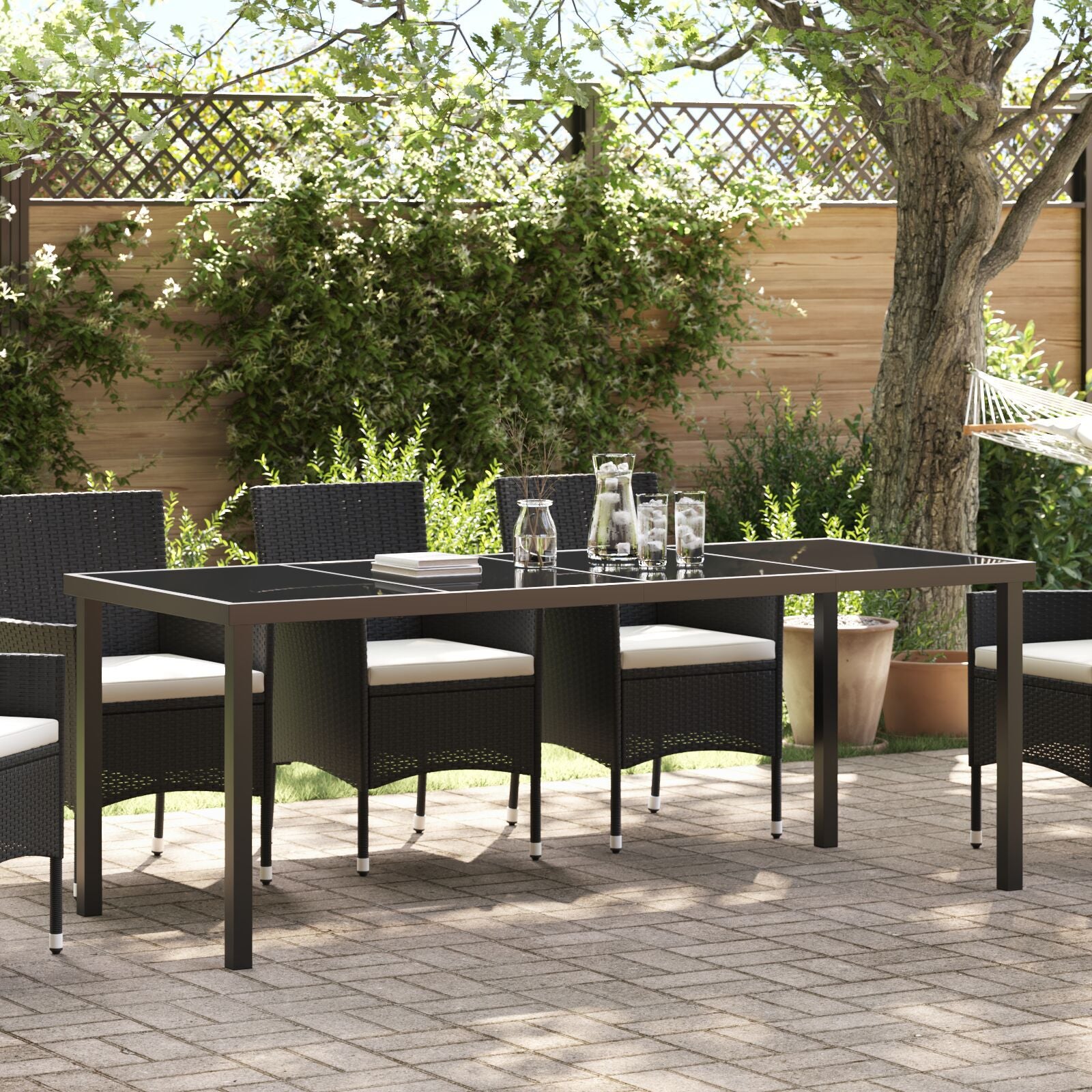 Mesa de Jardim HKH Preta 200x80x73 Cm em Vidro Temperado - Antracite