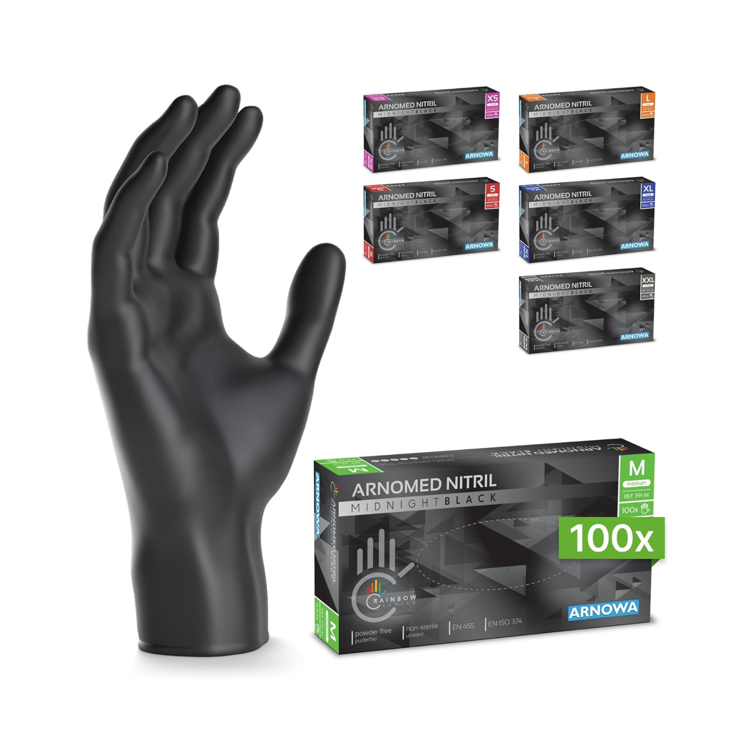 HKH Luvas de Nitrilo Descartáveis Tamanho M - Preto