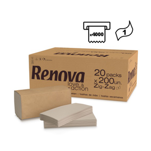 Renova Love&Action Toalhas de Mão Zig-Zag - 200 un - Pack 20 x 200 un — embalagem