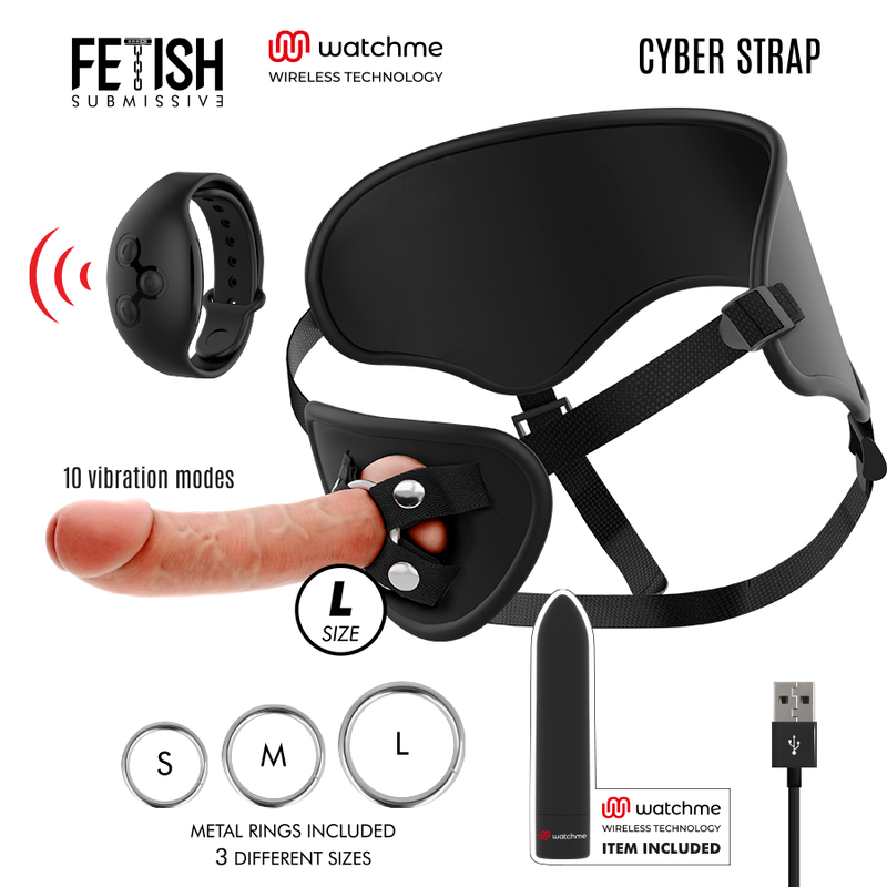 Fetiche Sumisa Cyber Arnés con Dildo y Bala Control Remoto Tecnología Watchme L