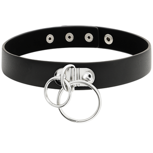 Coquette Chic Desire - Gargantilha de Couro Vegano de Anel Duplo