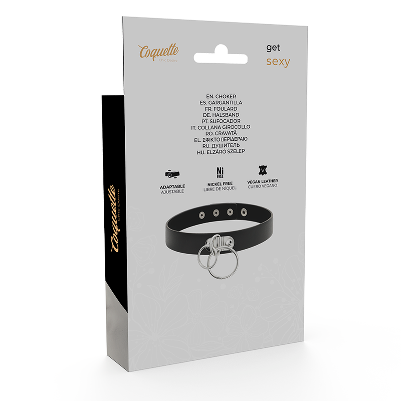 Coquette Chic Desire - Gargantilha de Couro Vegano de Anel Duplo