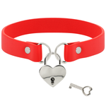Coquette Chic Desire - Colar de Couro Vegano Vermelho com Acessório de Coração com Chave