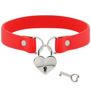 Coquette Chic Desire - Colar de Couro Vegano Vermelho com Acessório de Coração com Chave