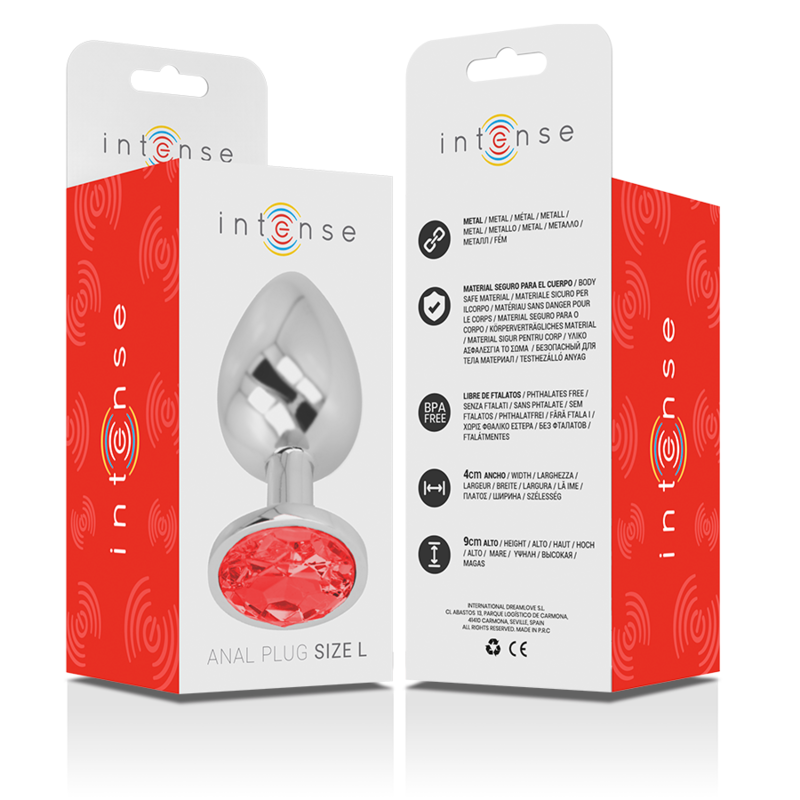 Intense -Plug Anal de Metal de Alumínio Com Cristal Vermelho Tamanho L