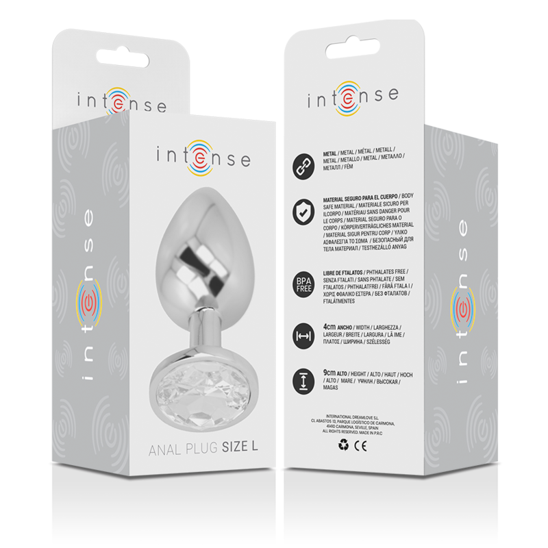 Intense - Plug Anal de Metal de Aluminio con Cristal Plateado Talla L