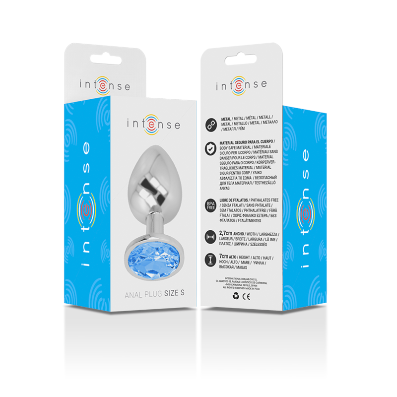 Intense - Plug Anal de Metal de Alumínio com Cristal Azul Tamanho S