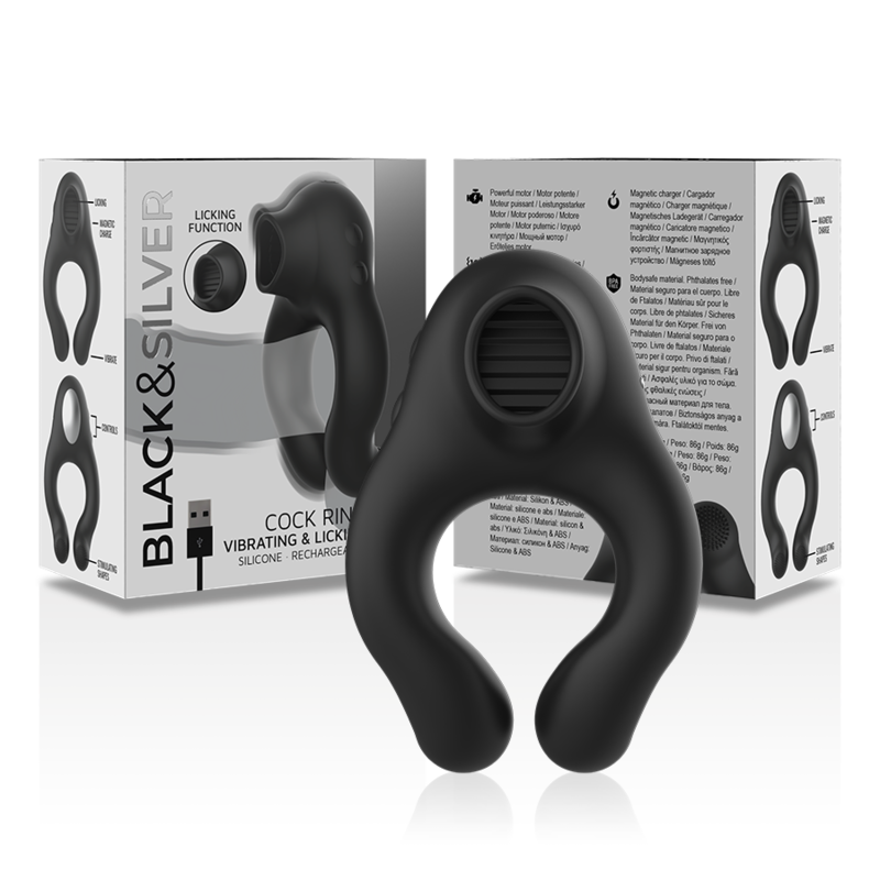 Black&Silver - Anel Vibrador de Silicone 3 Motores Recarregáveis Preto