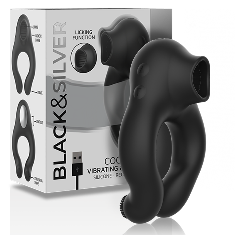 Black&Silver - Anillo Vibrador de Silicona 3 Motores Recargables Negro