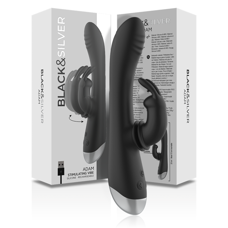 Black&Silver - Dj. Estimulador de Coelho de Silicone Recarregável Adam Preto
