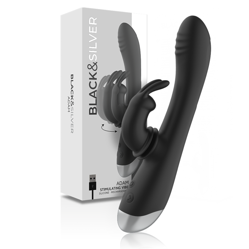 Black&Silver - Vibrador de Conejo Recargable de Silicona Adam Negro