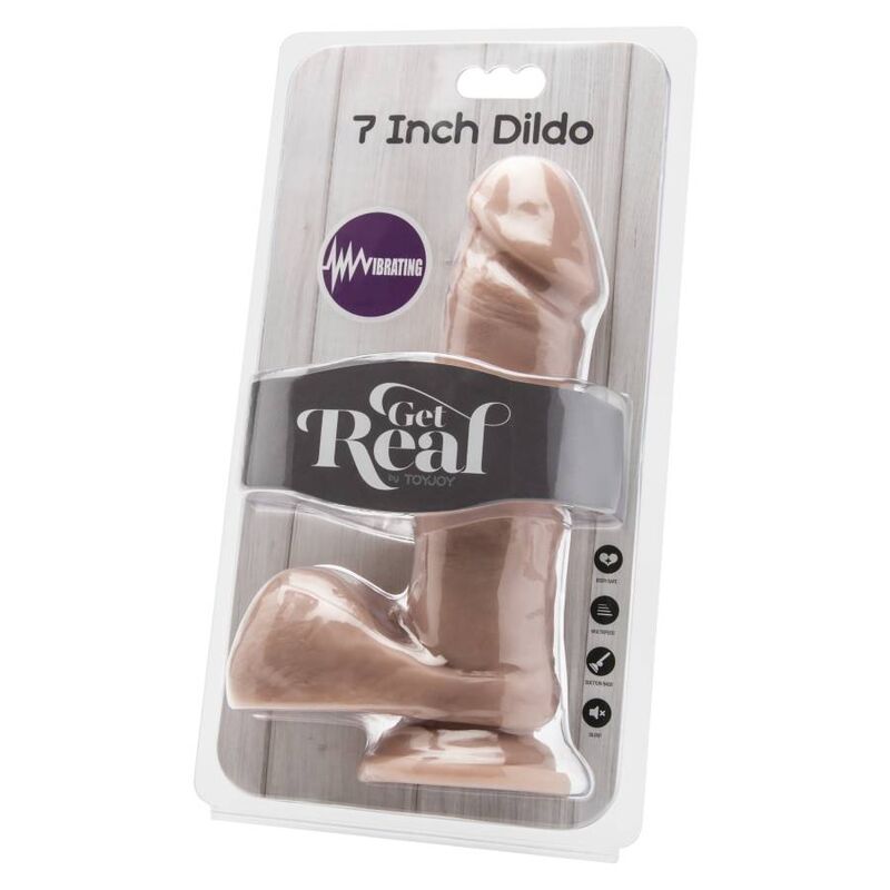 Consigue un dildo realista de 18 cm con bolas vibradoras color piel
