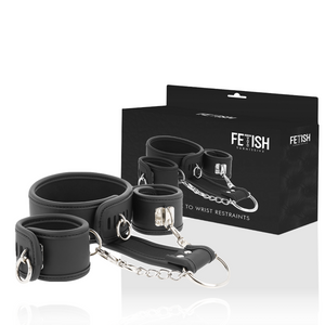 Fetish Submissive - Colar e Algemas de Couro Vegano com Forro de Noprene
