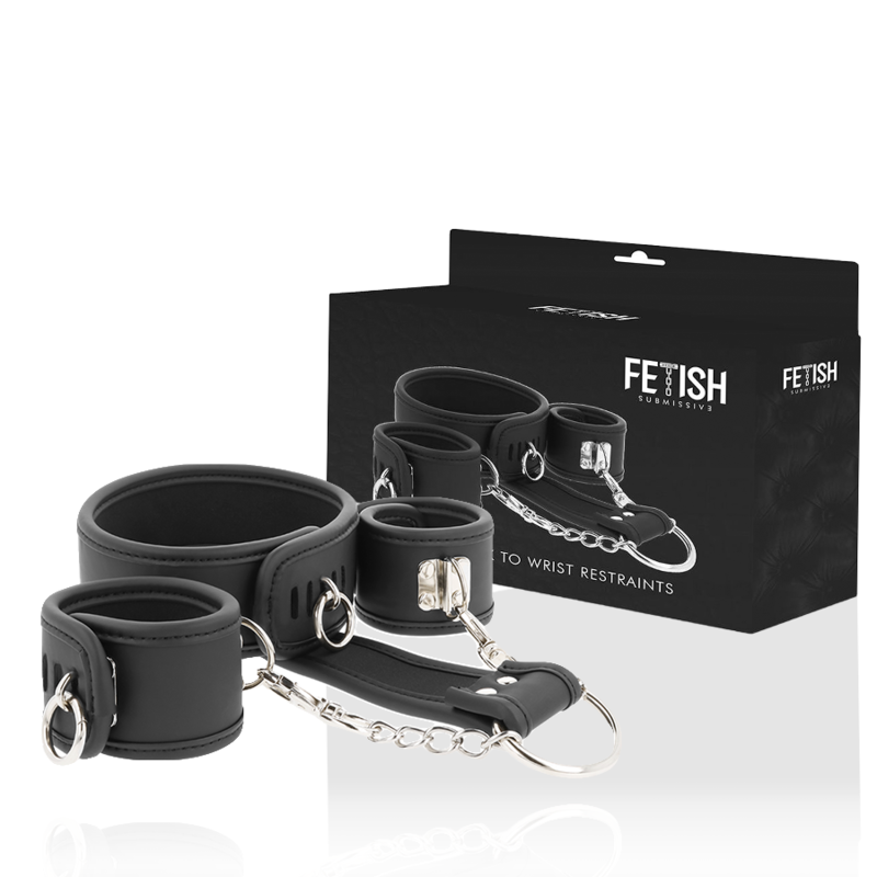 Fetish Submissive - Colar e Algemas de Couro Vegano com Forro de Noprene
