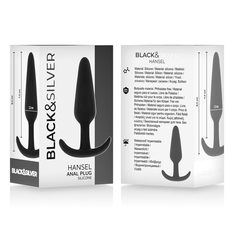 Black&Silver -Plug Anal de Silicone Hansel Com Cabo Pequeno