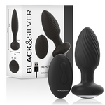 Black&Silver -Plug de Poços Silicone Anal Rotator Controle Remoto