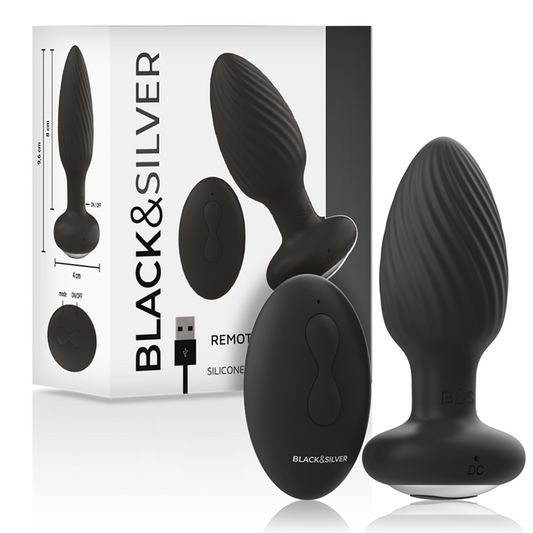 Black&Silver -Plug de Poços Silicone Anal Rotator Controle Remoto