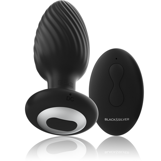 Black&Silver -Plug de Poços Silicone Anal Rotator Controle Remoto
