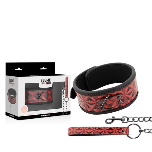 Begme - Colar de Couro Vegano Premium Red Edition com Forro de Neoprene