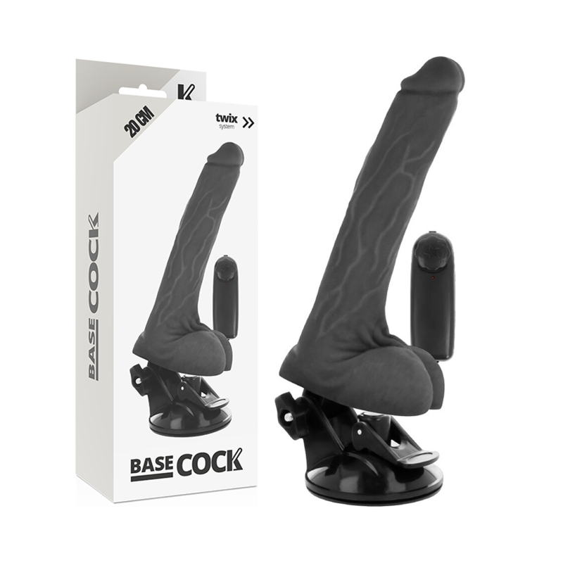 Basecock Vibrador Realístico de Controle Remoto Preto Com Testículos 20 Cm -o- 4 Cm