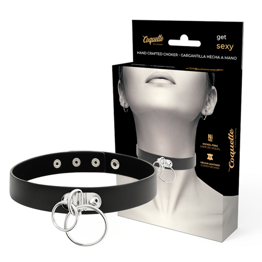 Coquette Chic Desire - Gargantilha de Couro Vegano de Anel Duplo