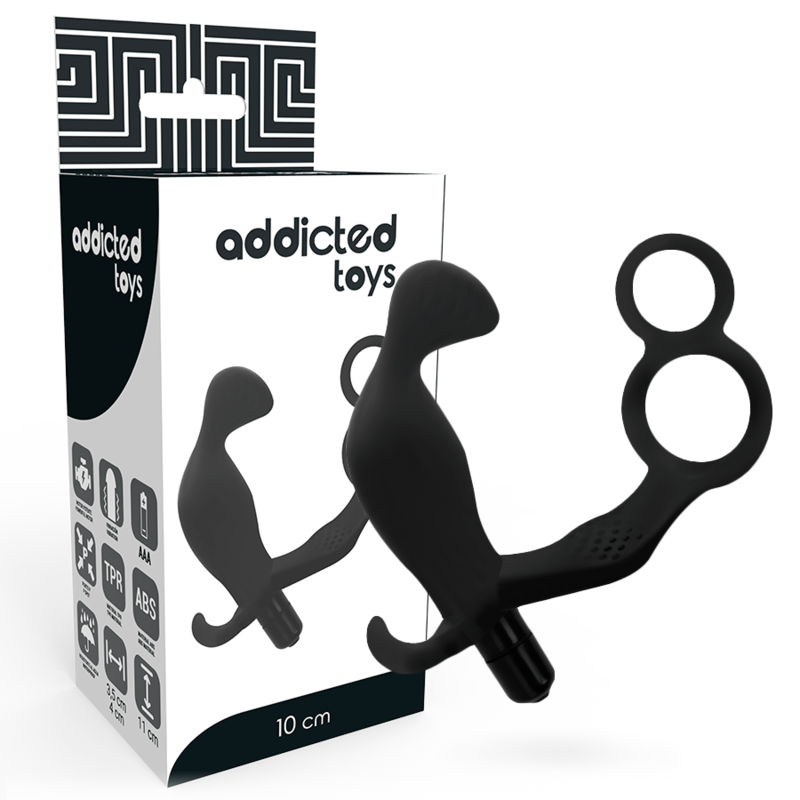 Addicted Toys Plug Anal Com Anel de Pênis Duplo e Testículos Preto