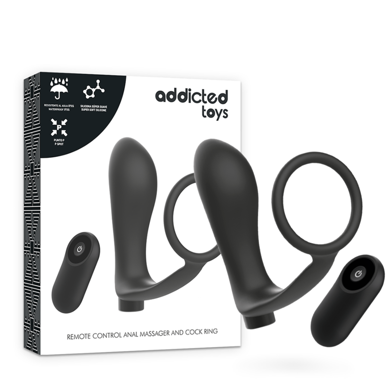 Addicted Toys Anel de Pênis Com Controle Remoto Plug Anal Preto Recarregvel