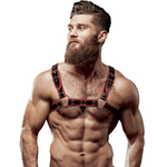 Arnés de Pecho de Piel Sintética con Actitud Sumisa Fetish para Hombre, Color Negro/Rojo