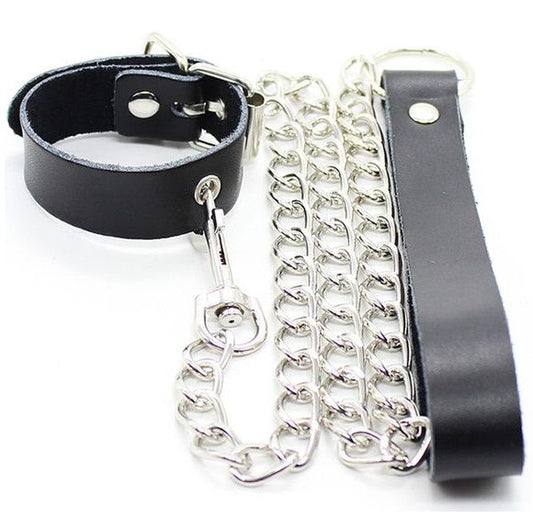 Ohmama Fetish Colar para Pênis e Alça de Couro Com Corrente de Metal