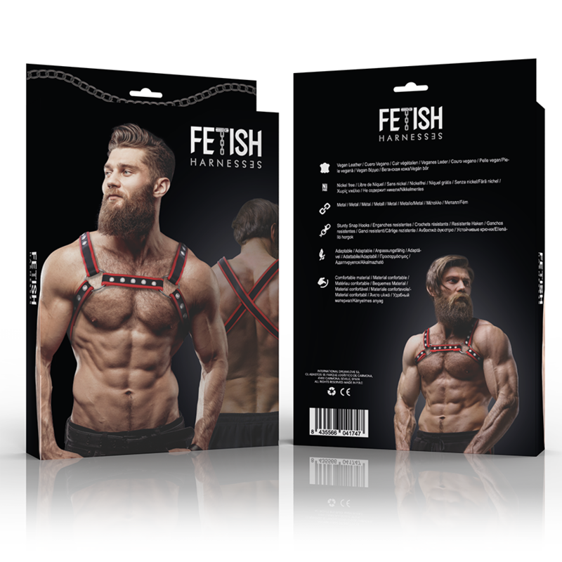 Fetish Submissive Attitude Arnês de Bulldog de Peito de Couro Eco Masculino Preto/vermelho