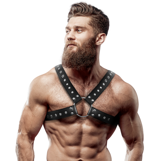 Fetish Submissive Attitude Arnês de Peito de Couro Eco Cross-over para Homem Com Pregos