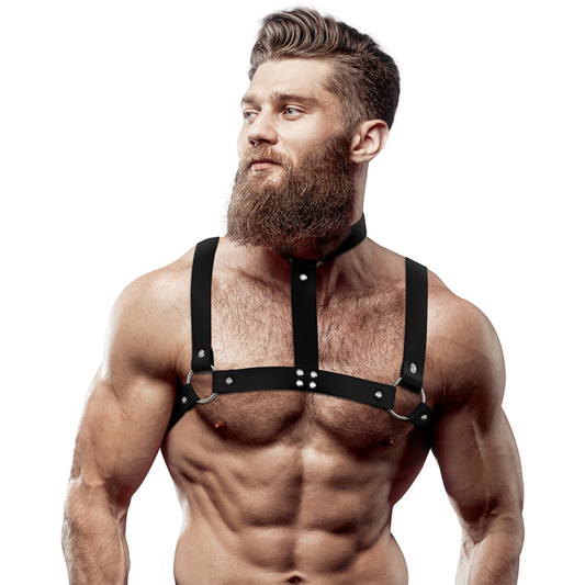 Fetish Submissive Attitude Arnês de Peito de Couro Eco Ajustvel Com Colar para Homens