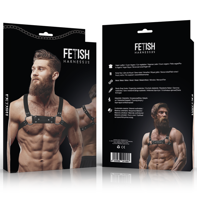 Arnés de Pecho de Cuero Ecológico Bulldog de Actitud Sumisa Fetichista para Hombre Talla M/L