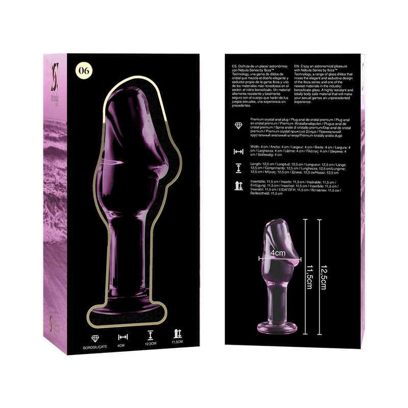 Nebula Series By Ibiza - Modelo 6Plug Anal Vidro Borosilicado Rosa 12.5 cm -O- 4 cm
