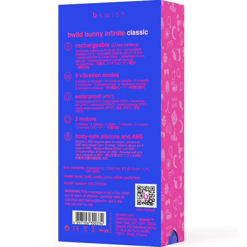 B Swish Bwild Bunny Infinite Classic Recargable Vibrador Azul Silicona
