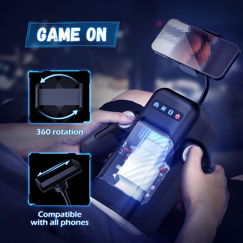 Game Cup Masturbador de Vibración de Impulso con Función de Calentamiento y Soporte Móvil - Negro