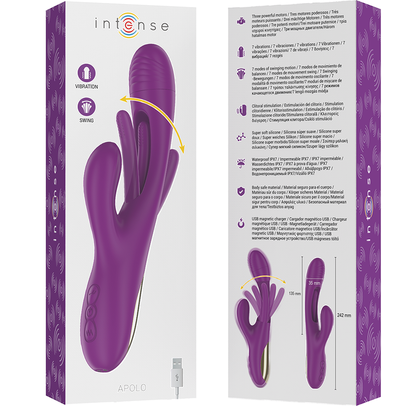 Intense - Apolo Vibrador Multifuno Recarregável 7 Vibraões com Língua Oscilante Roxa