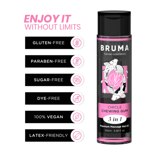 Bruma - Óleo de Massagem Premium Efeito Calor Sabor Goma 3 Em 1 - 100 ml