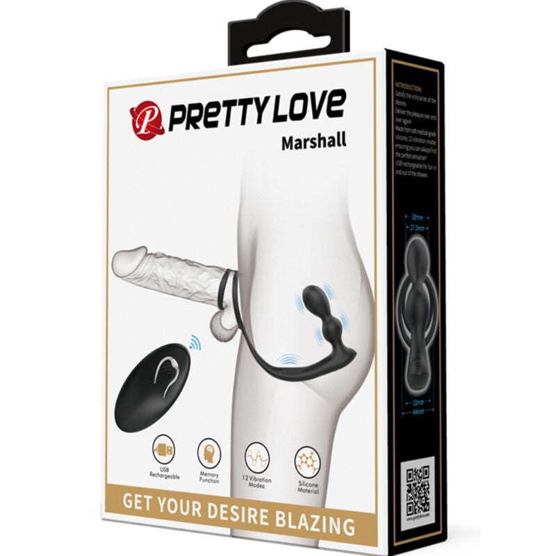 Pretty Love Anel para Pênis Marshall Com Plug Anal Vibratório Com Controle Remoto